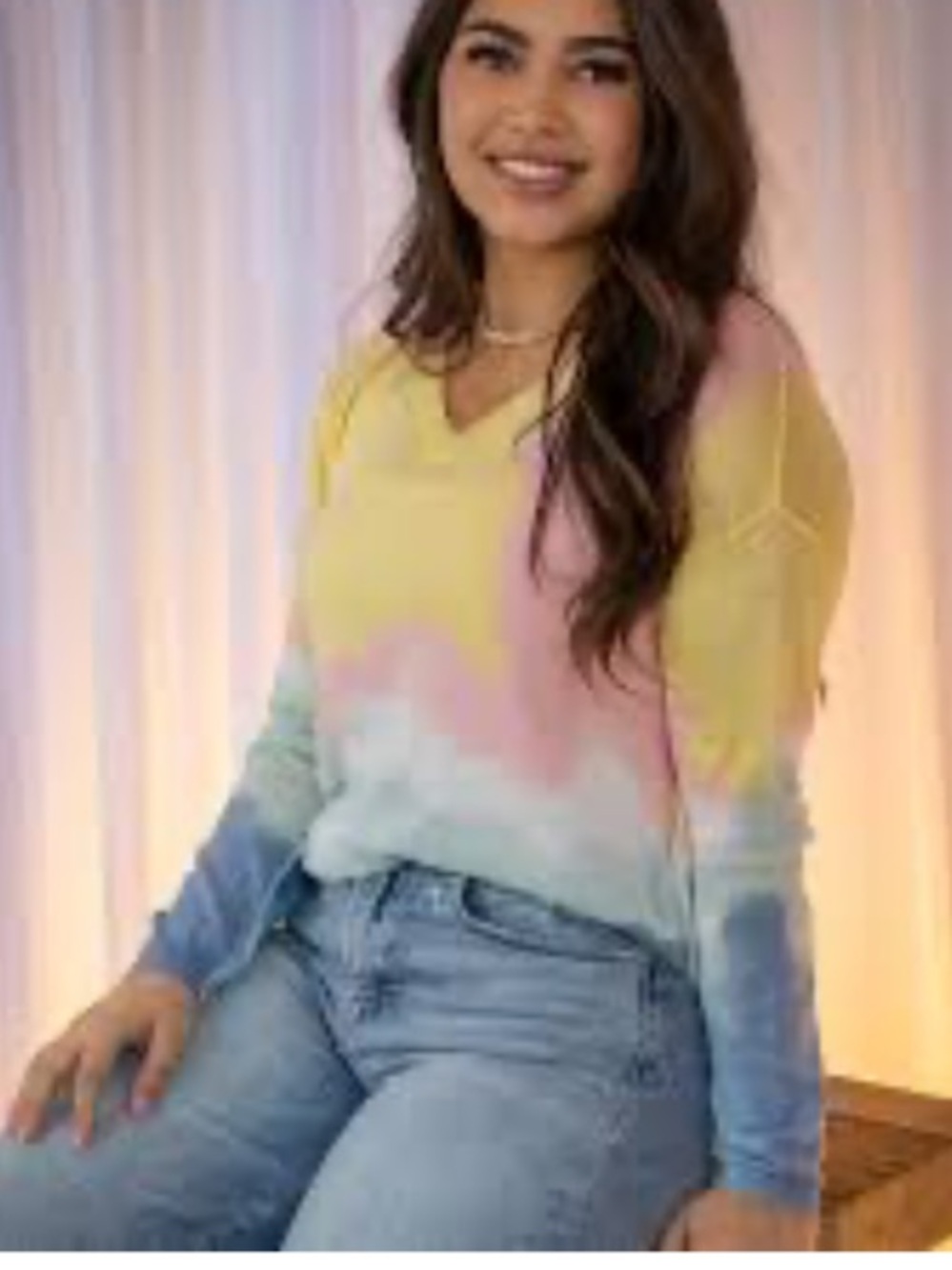 CHARLIE B light cotton  Tie-Dye V-Neck Sweater, XS blue, yellow, pink NWT